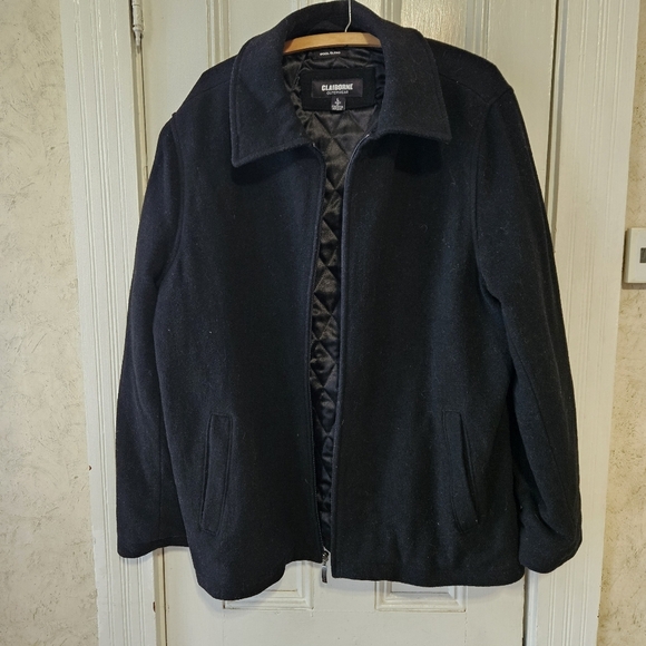 Claiborne Outerwear Men's Large Black Wool Zip-up Coat - Picture 3 of 11